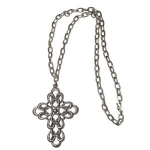 Vintage Sarah Coventry Today Cross Necklace Pewter Knotted 1972 26 in Florentine